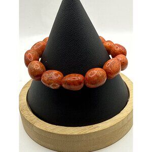 Orange Polished Stone Beaded Stretch Bracelet Unisex Jewelry